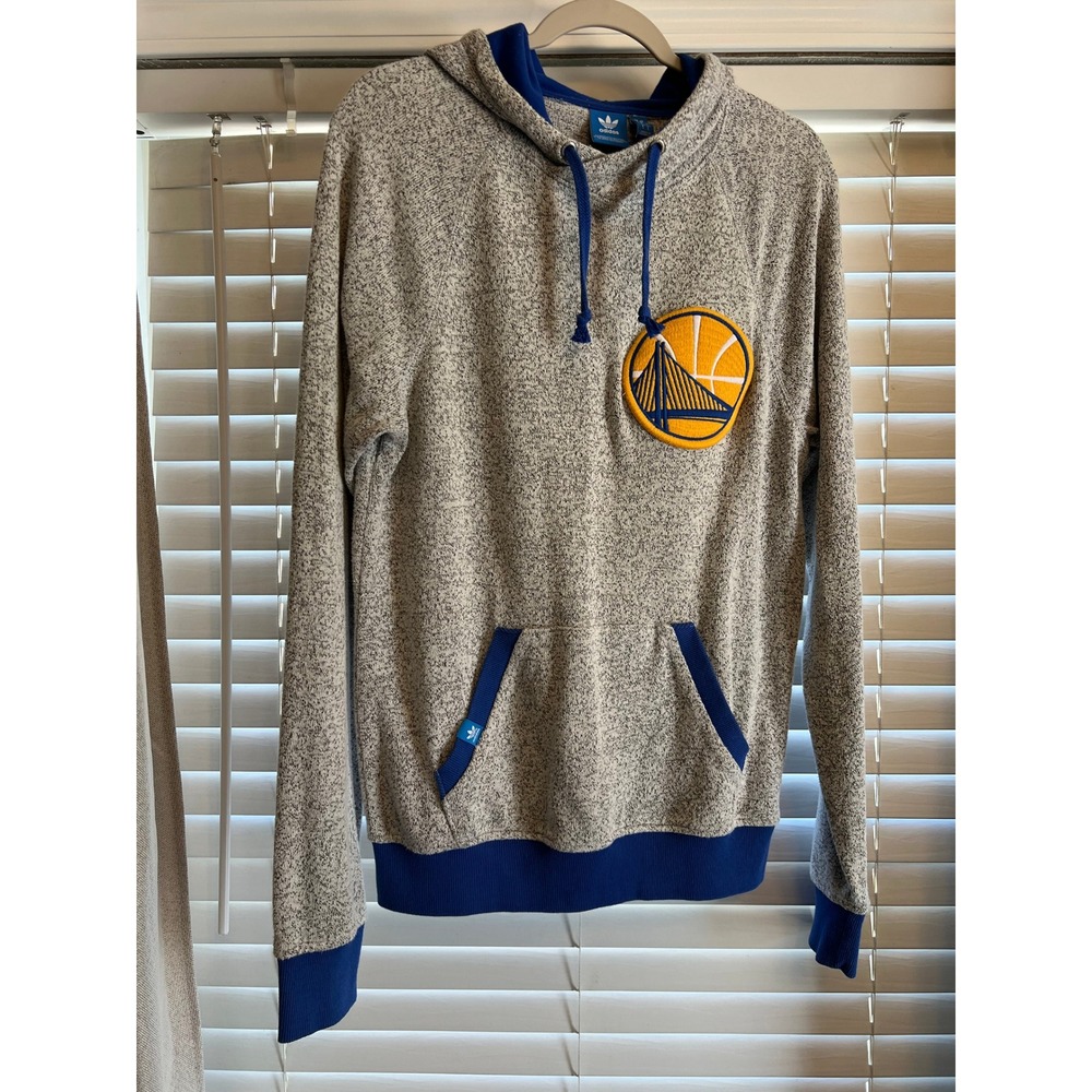 Adidas Golden State Warriors Hoodie Grey Marled Knit NBA Pullover Small